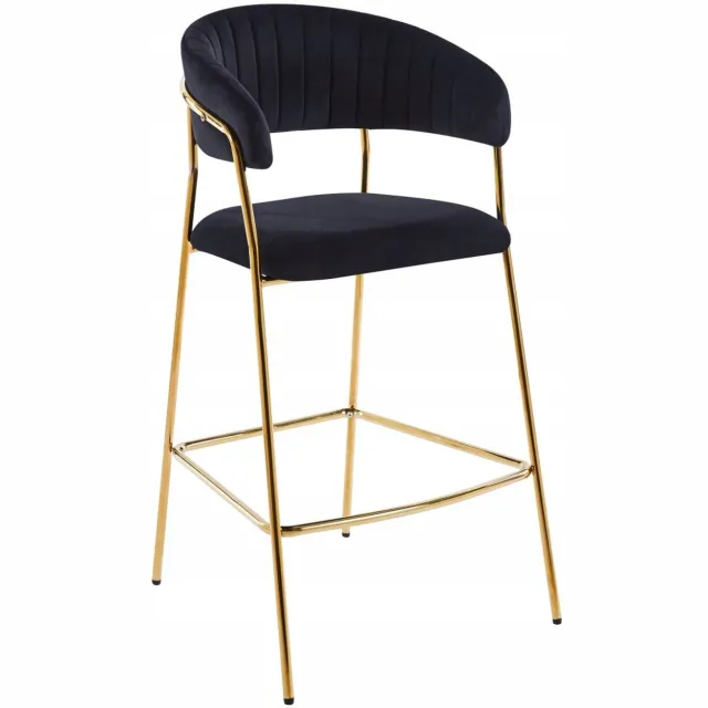Furnitex Zwarte Hoker Welur Złote Nogi - Glamour Design Black