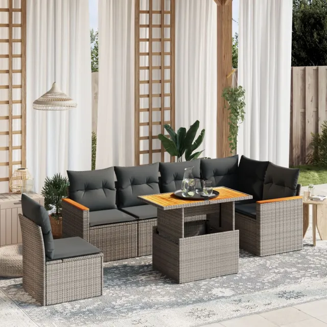 vidaXL 7-delige Loungeset met kussens poly rattan grijs, foto 2