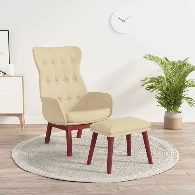 vidaXL Relaxstoel met voetenbank stof crèmekleurig