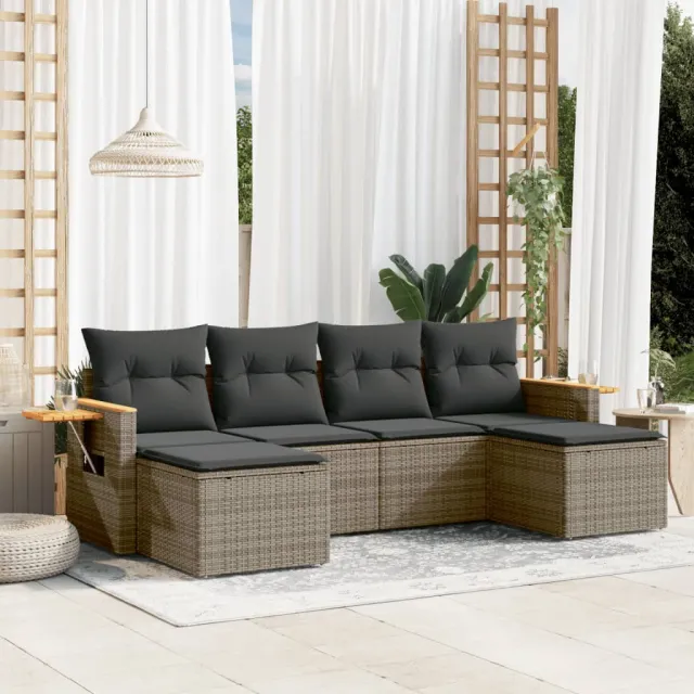 vidaXL 6-delige Loungeset met kussens poly rattan grijs, foto 2