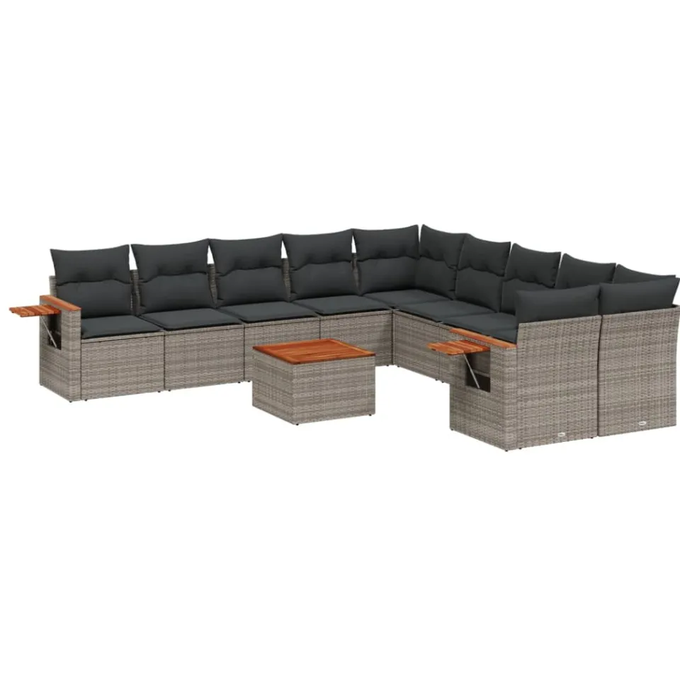 vidaXL 11-delige Loungeset met kussens poly rattan grijs, foto 3