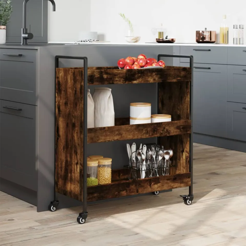 vidaXL Keukentrolley 70x30x82 cm bewerkt hout gerookt eikenkleurig, foto 4