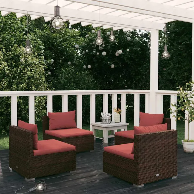 vidaXL 4-delige Loungeset met kussens poly rattan bruin, foto 2