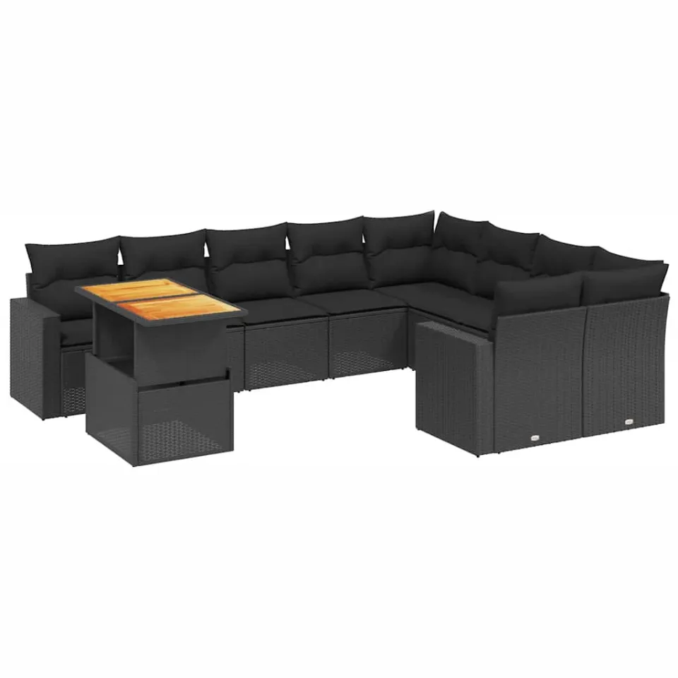 vidaXL 10-delige Loungeset met kussens poly rattan zwart, foto 3