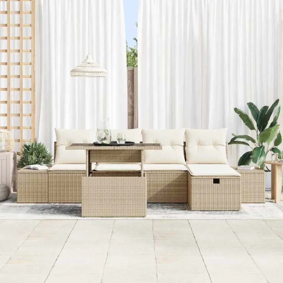 vidaXL Tuin Sofa Set 6 st Poly riet grijs, foto 3