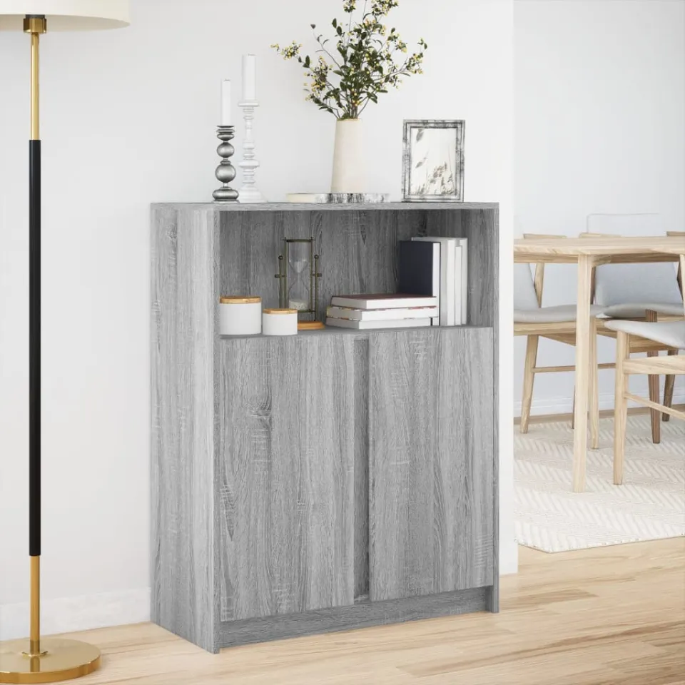 vidaXL Dressoir met LED 77x34x100 cm bewerkt hout grijs sonoma eiken, foto 2