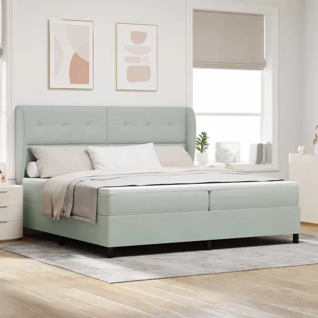 vidaXL Boxspringbed met hoofdeinde Lichtgrijs 200 x 200 cm Fluweel