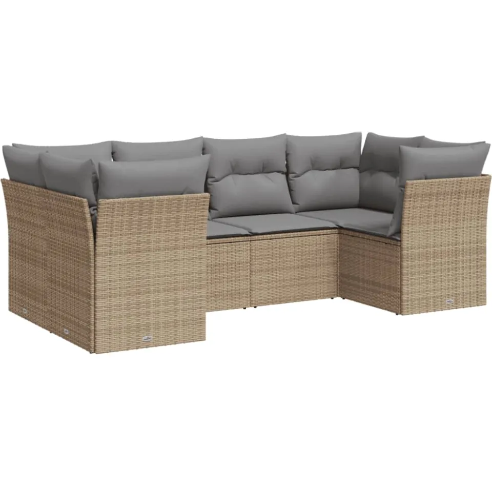 vidaXL 6-delige Loungeset met kussens poly rattan beige, foto 3