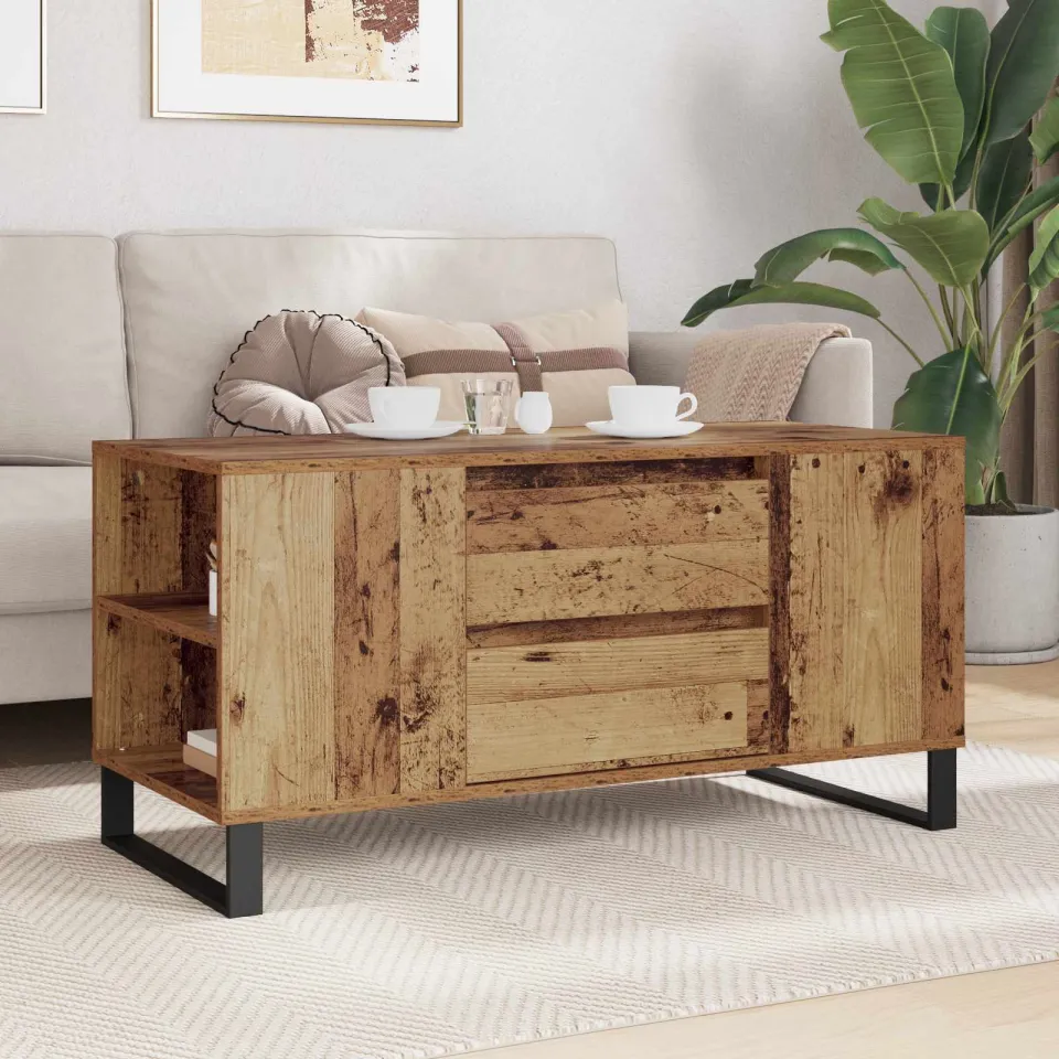 vidaXL Salontafel Oud Hout 102 x 44,5 x 50 cm Bewerkt hout bruin, foto 3