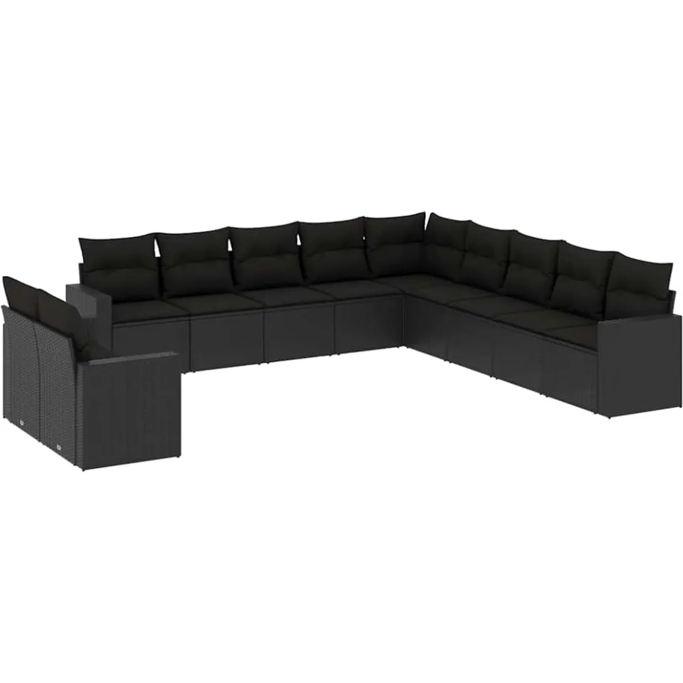vidaXL 11-delige Loungeset met kussens poly rattan zwart, foto 3