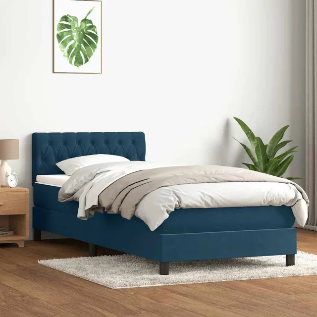 vidaXL Boxspring met matras fluweel donkerblauw 80x220 cm blauw