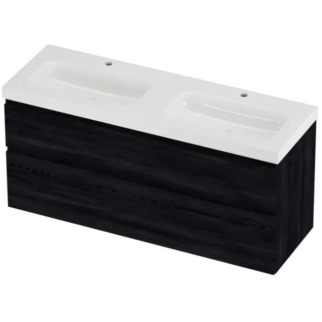 Proline Haga Badmeubelset Polystone Mezza Dubbel 140x46x66 cm Glans Wit Black Oak