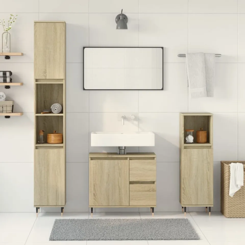 vidaXL 3-delige Badkamermeubelset bewerkt hout sonoma eikenkleurig, foto 2