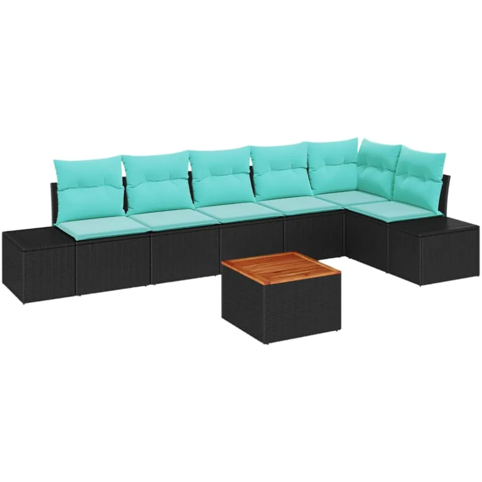 vidaXL Tuinbankenset 7 st Zwart poly rattan