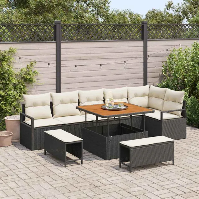 vidaXL Tuin Sofa Set 9 st Zwart Poly riet, foto 2