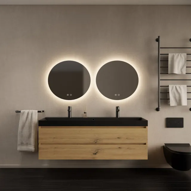 Gliss Design Badkamermeubelset Gliss Design Milan Met Lako Mat Zwarte Wastafel 140 cm Artisan Oak Eiken