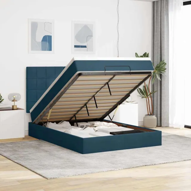 vidaXL Ottoman bed met matrassen 140x190cm fluweel donkerblauw blauw