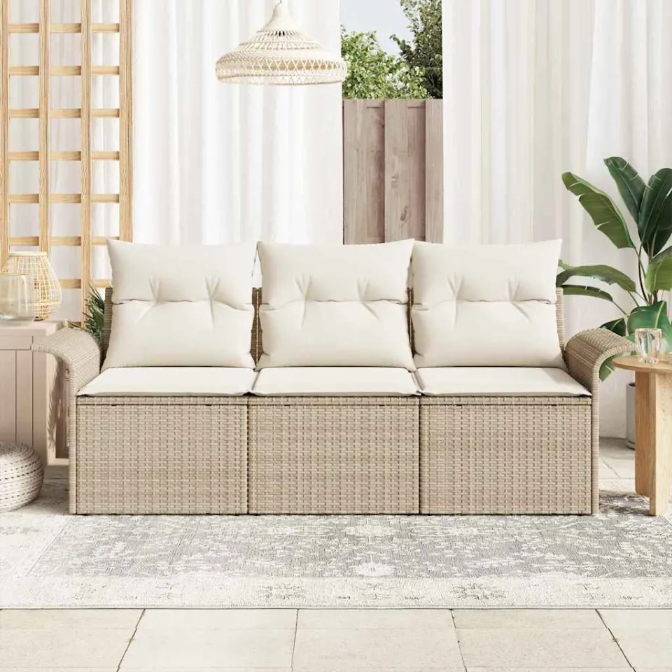 vidaXL Tuin Sofa Set 3 st Beige Poly riet, foto 3