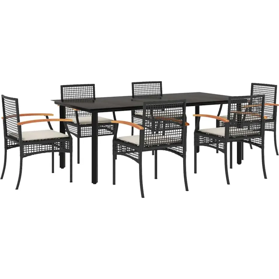 vidaXL 7-delige Tuinset met kussens poly rattan zwart, foto 3