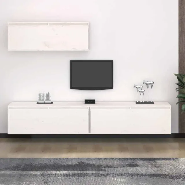 vidaXL 3-delig tv-meubelset massief grenenhout wit