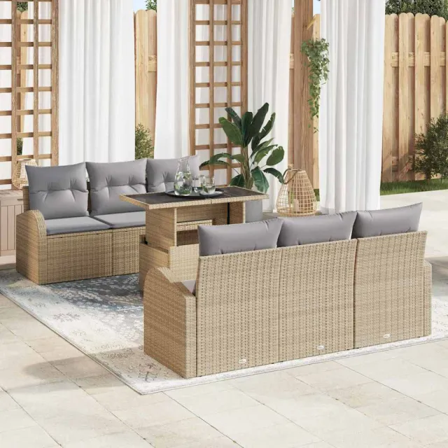 vidaXL Tuin Sofa Set 7 st Beige Poly riet