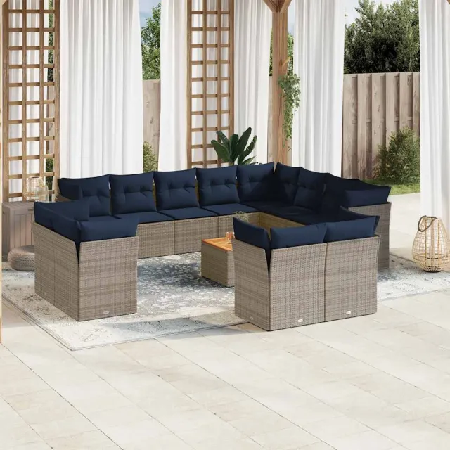 vidaXL 13-delige Loungeset met kussens poly rattan grijs, foto 2