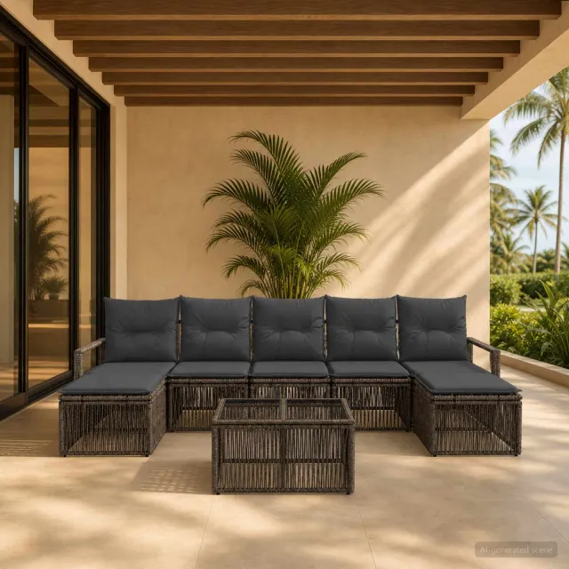 vidaXL Tuinbankenset 8 st Grijs poly rattan, foto 2