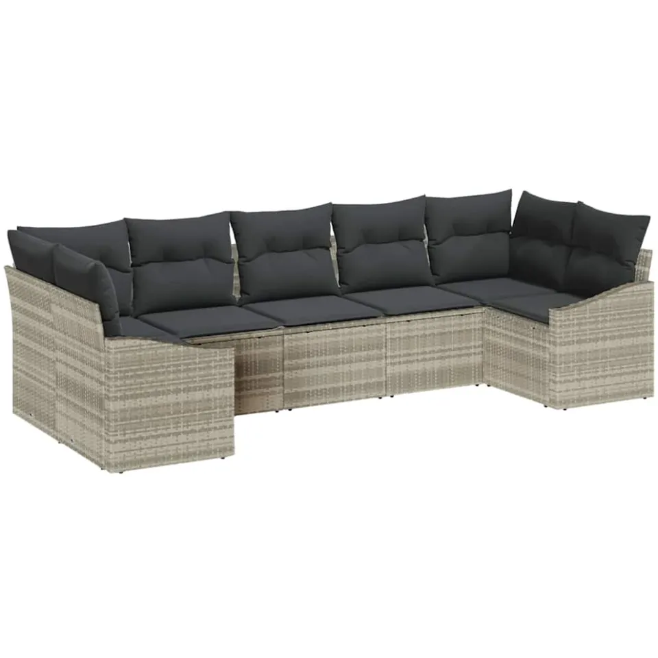 vidaXL Bankstel 7 st Lichtgrijs poly rattan