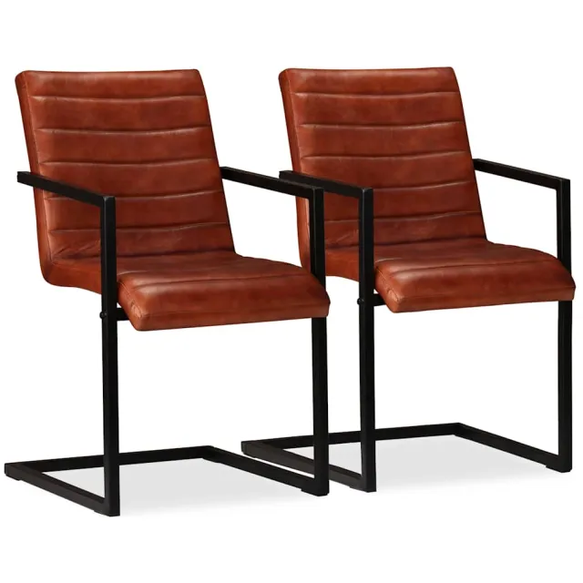 vidaXL Eetkamerstoelen 2 st echt leer bruin