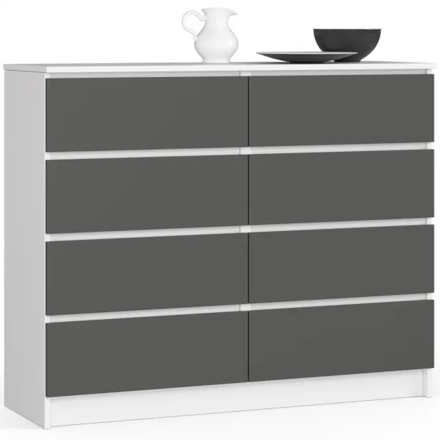 Akord Ladekast K120 met 8 Lades / AKORD Furniture Factory / Wit - Grafietgrijs / 120 x 99 x 40 cm