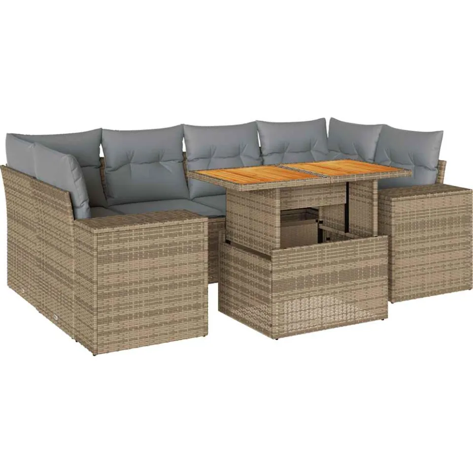 vidaXL 7-delige Loungeset met kussens poly rattan beige, foto 3