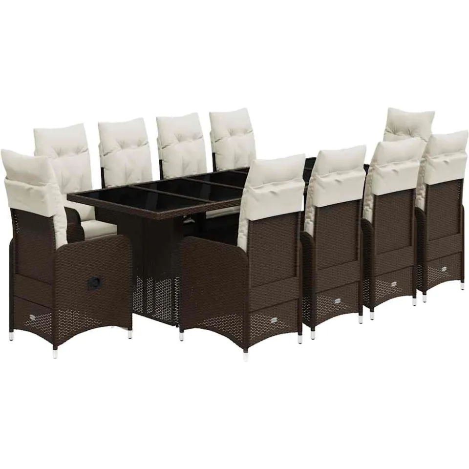 vidaXL 11-delige Bistroset met kussens poly rattan bruin, foto 3