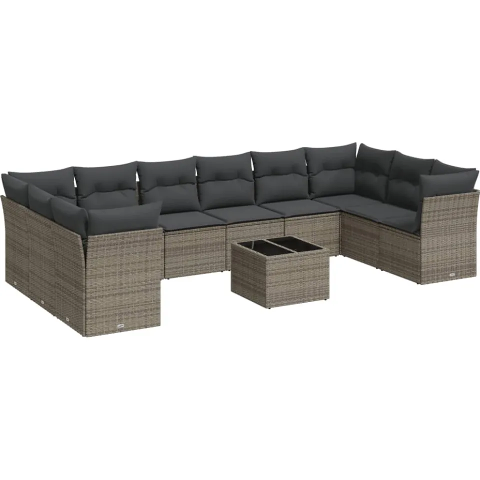 vidaXL 11-delige Loungeset met kussens poly rattan grijs