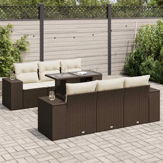 vidaXL 7-delige Loungeset met kussens poly rattan bruin, foto 2