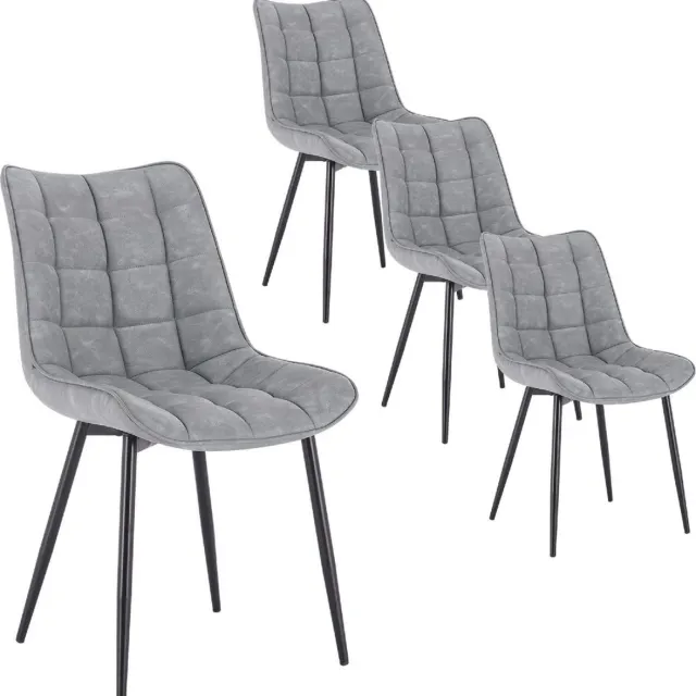 KAMYRA Kunstlederen Stoelen - Eetkamerstoelen - Kunstleer - Voor bij de Eettafel, Woonkamer & Slaapkamer - Set van 4 - Lichtgrijs