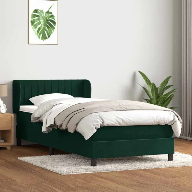 vidaXL Boxspring met matras fluweel donkergroen 80x220 cm groen