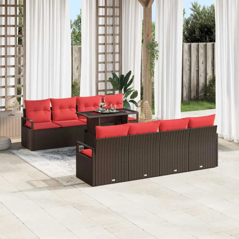 vidaXL Tuin Sofa Set 9 st Bruin Poly riet, foto 3