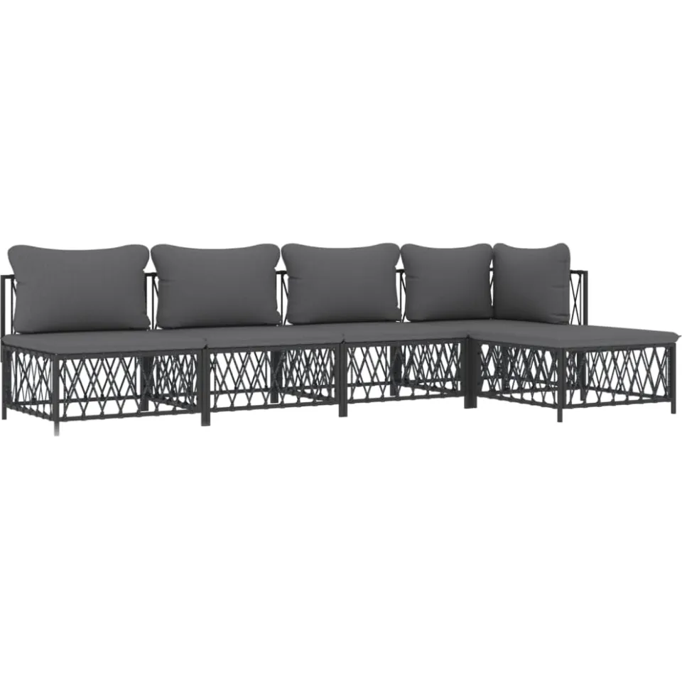 vidaXL 5-delige Loungeset met kussens staal antracietkleurig Anthraciet