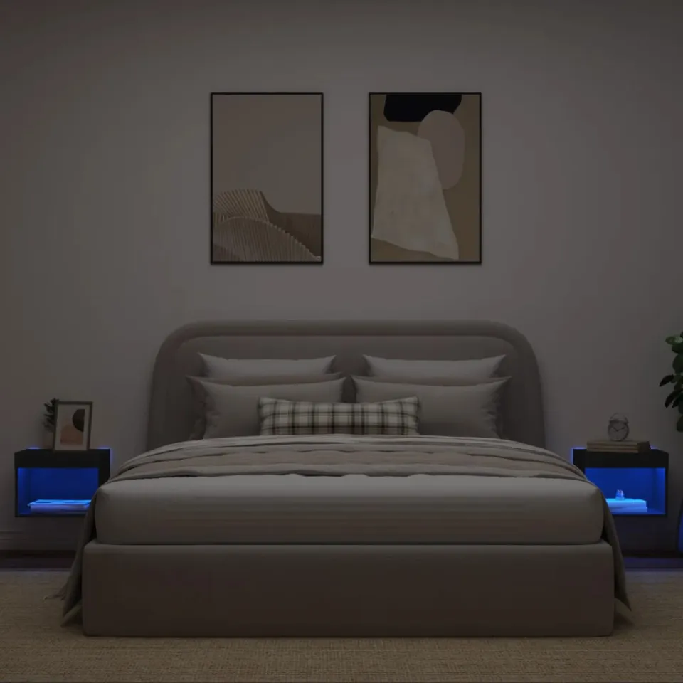 vidaXL Nachtkastjes met LED's 2 st wandgemonteerd zwart, foto 4