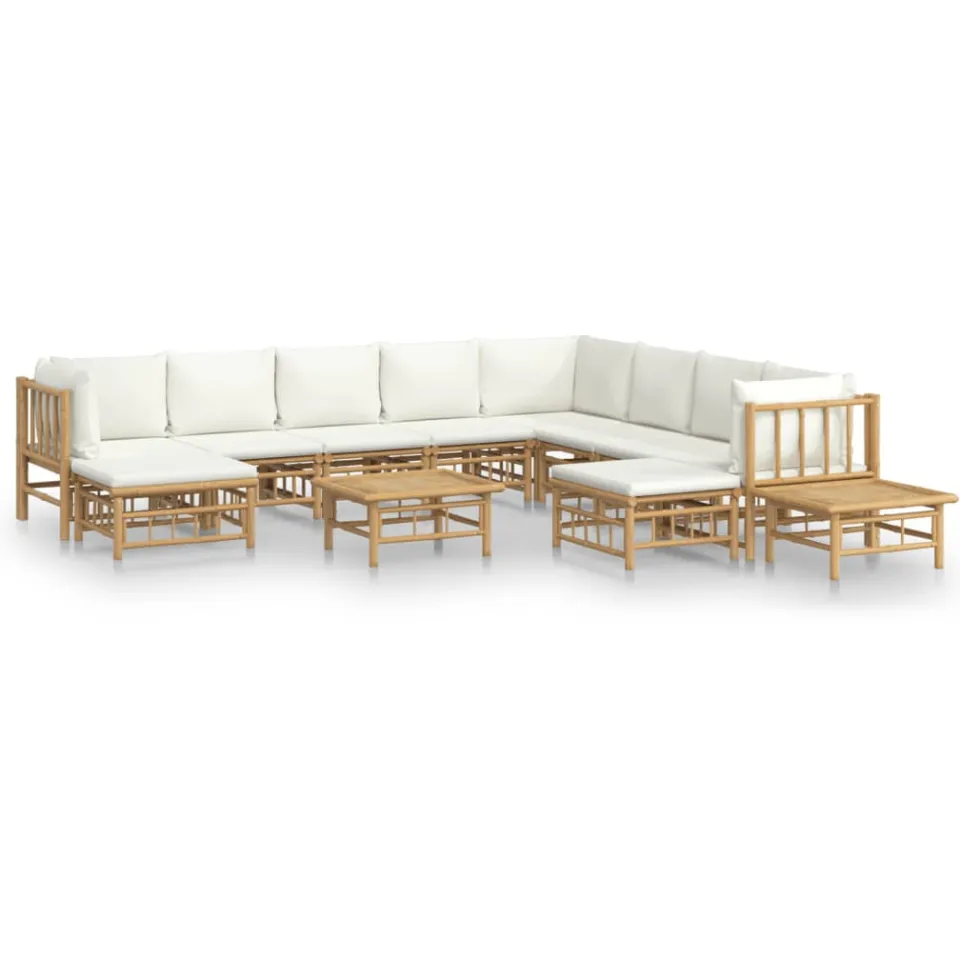 vidaXL 12-delige Loungeset met kussens bamboe crèmewit Bruin