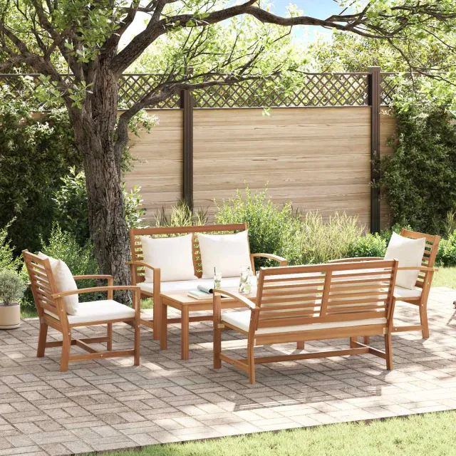 vidaXL Tuinbankenset 5 st Naturel Massief Teakhout Bruin