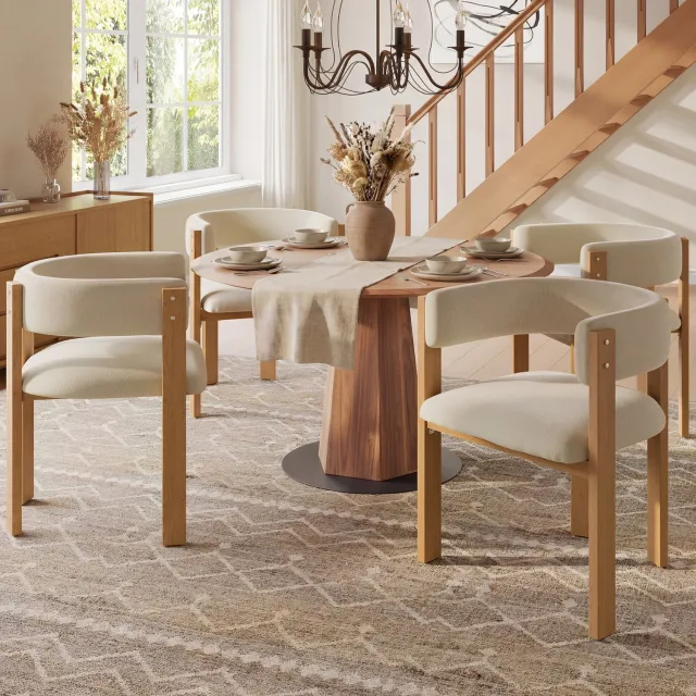 Merax Ergonomische eetstoelen - 4 stuks - met dikke kussens - geschikt voor slaapkamer - eetkamer en woonkamer Houtkleur