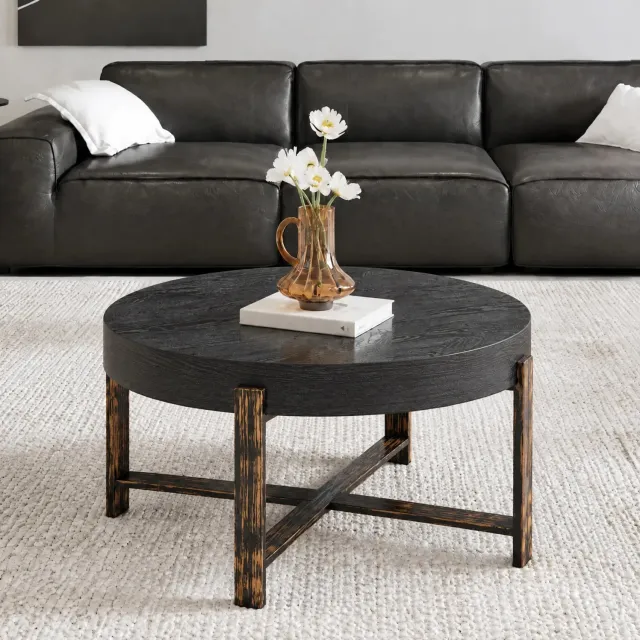 CHICFURN Bijzettafel 68 cm - Rond - Kruisvoet - Zwart