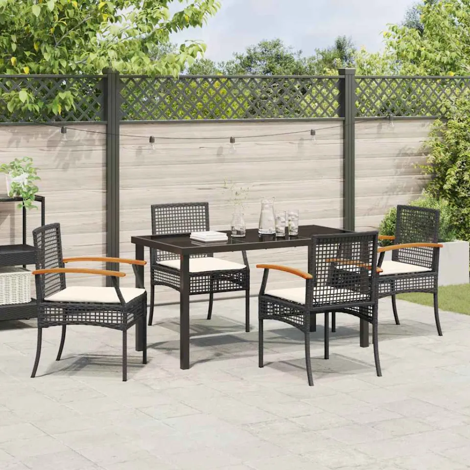 vidaXL Tuin eettafelset 5 st Zwart Rattan, foto 3