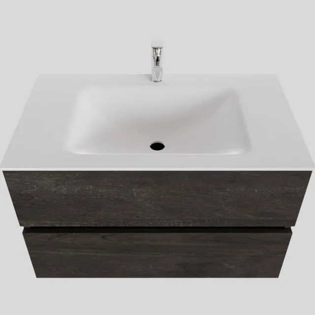Boss & Wessing Badkamermeubel Solid Surface BWS Oslo 80x46 cm Wood Dark Brown (met 1 kraangat) Houtlook