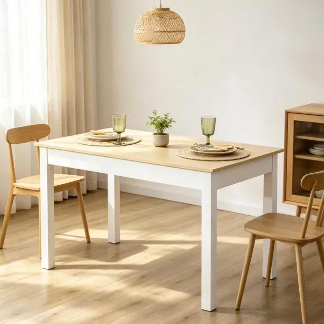 MODFU Eettafel - Rechthoekig - Spaanplaat - Eiken/Wit - 119 X 70 X 75 Cm