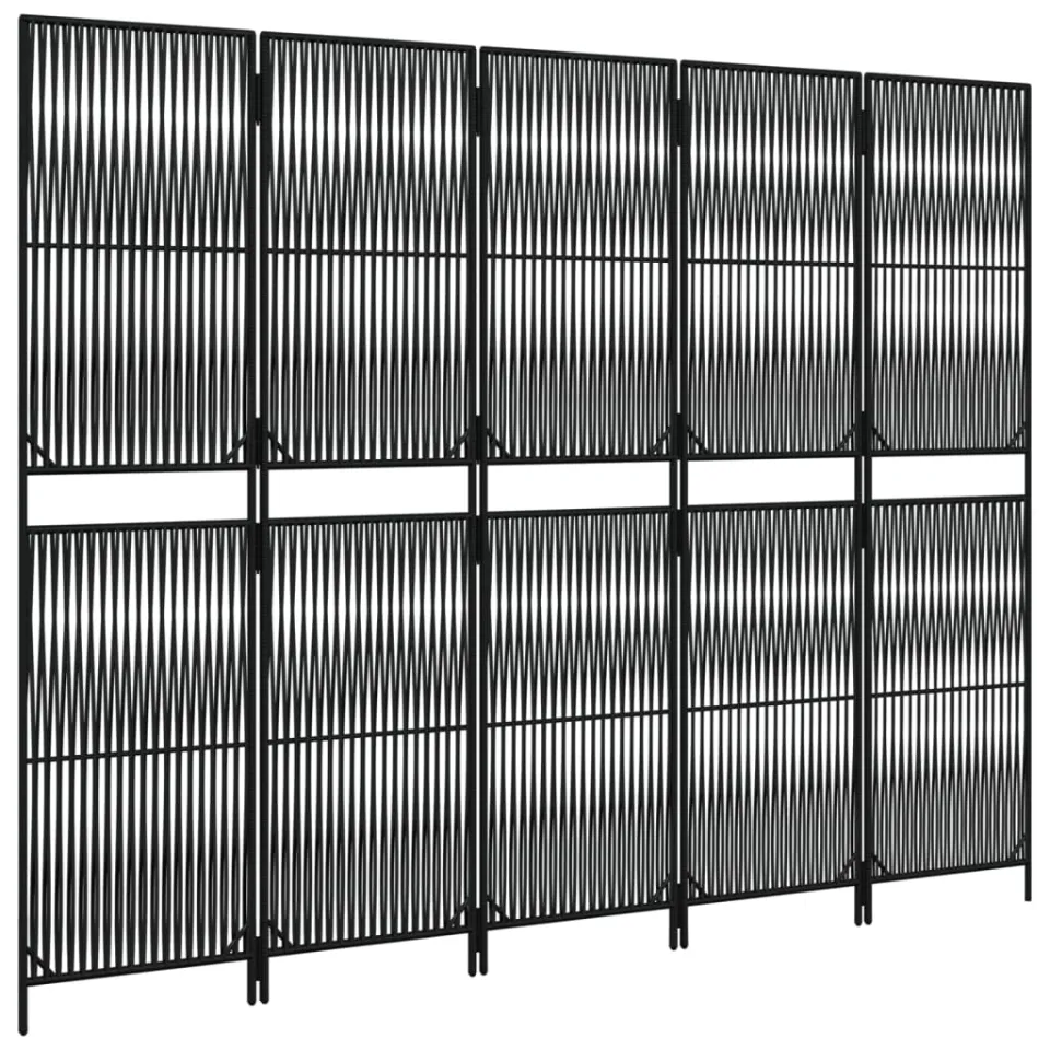 vidaXL Kamerscherm 5 panelen poly rattan zwart, foto 4