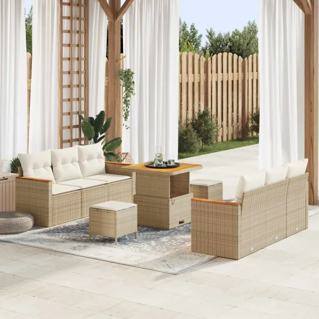 vidaXL Tuin Sofa Set 9 st Beige poly rattan, foto 2