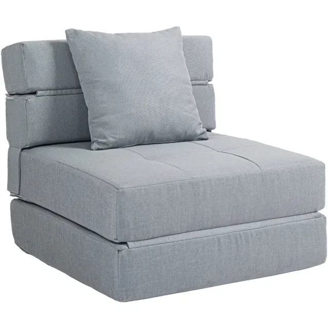 Homona Slaapfauteuil - Uitklapbaar tot bed - Met schuimvulling - Inclusief kussen met afneembare hoes - 70 x 70 x 61 cm - Lichtgrijs
