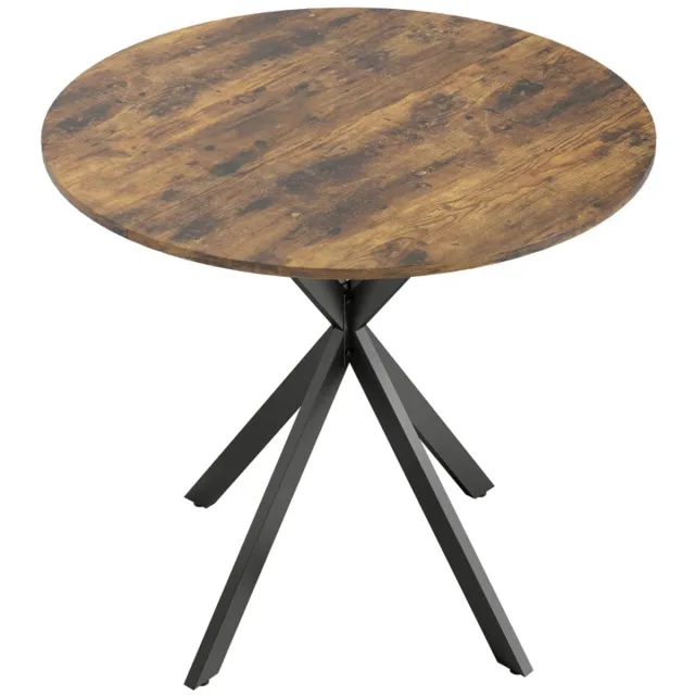 ZYLARO Eettafel - Ronde Keukentafel - 80 cm - Compact Tafelblad - Spaanplaat En Metaal - Rustiek Bruin